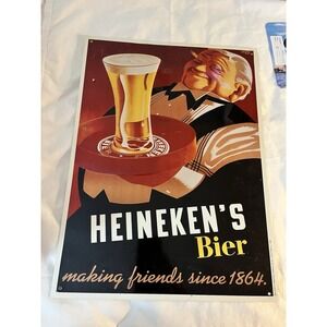 Vintage Heineken Dutch Beer Metal Enamel Advertising Sign 1990s